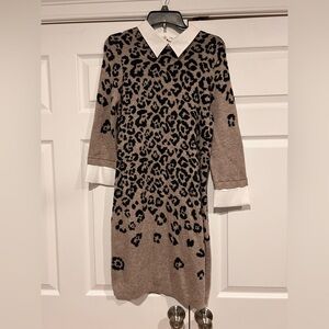 Cynthia Rowley Brown and Black Leopard Print Sweater Dress